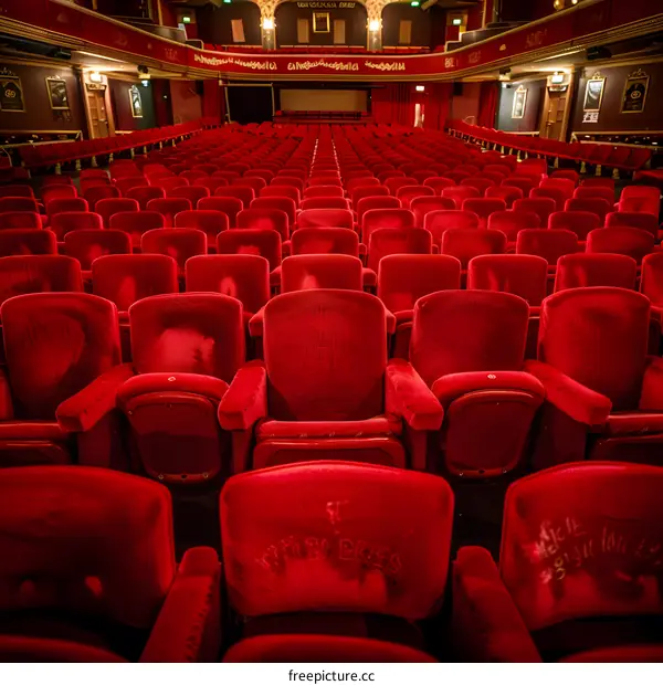 Empty Red Velvet Seats in a Theater Auditorium