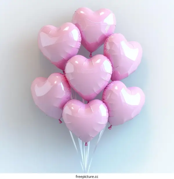 Bunch of Pink Heart Balloons Against a Light Gray Background