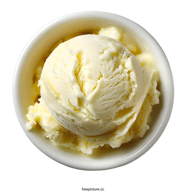 [Transparent Background PNG]A scoop of vanilla ice cream in a white bowl