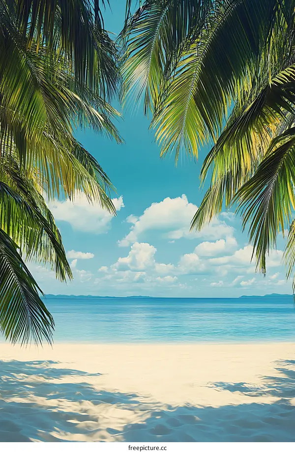 Tropical Beach with Palm Trees and Blue Sky