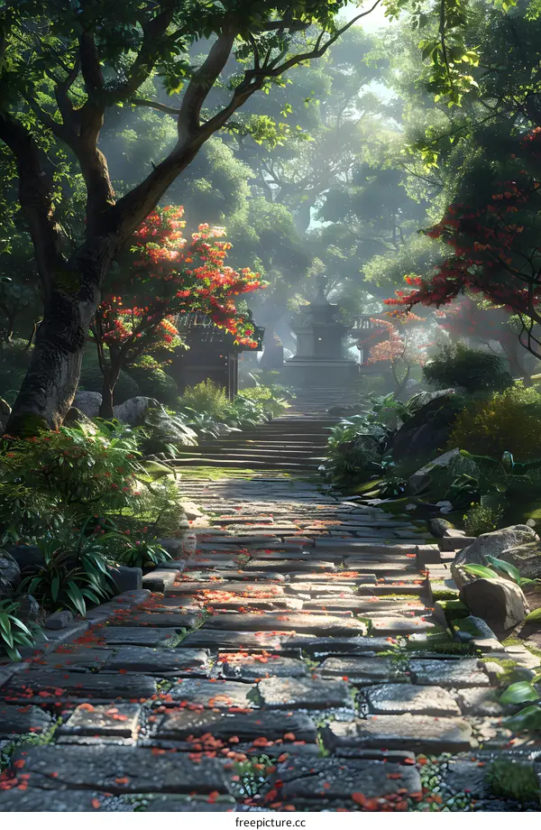 Tranquil Stone Path in a Japanese Garden