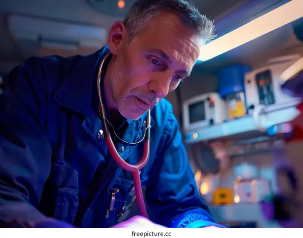 doctor examining patient in ambulance