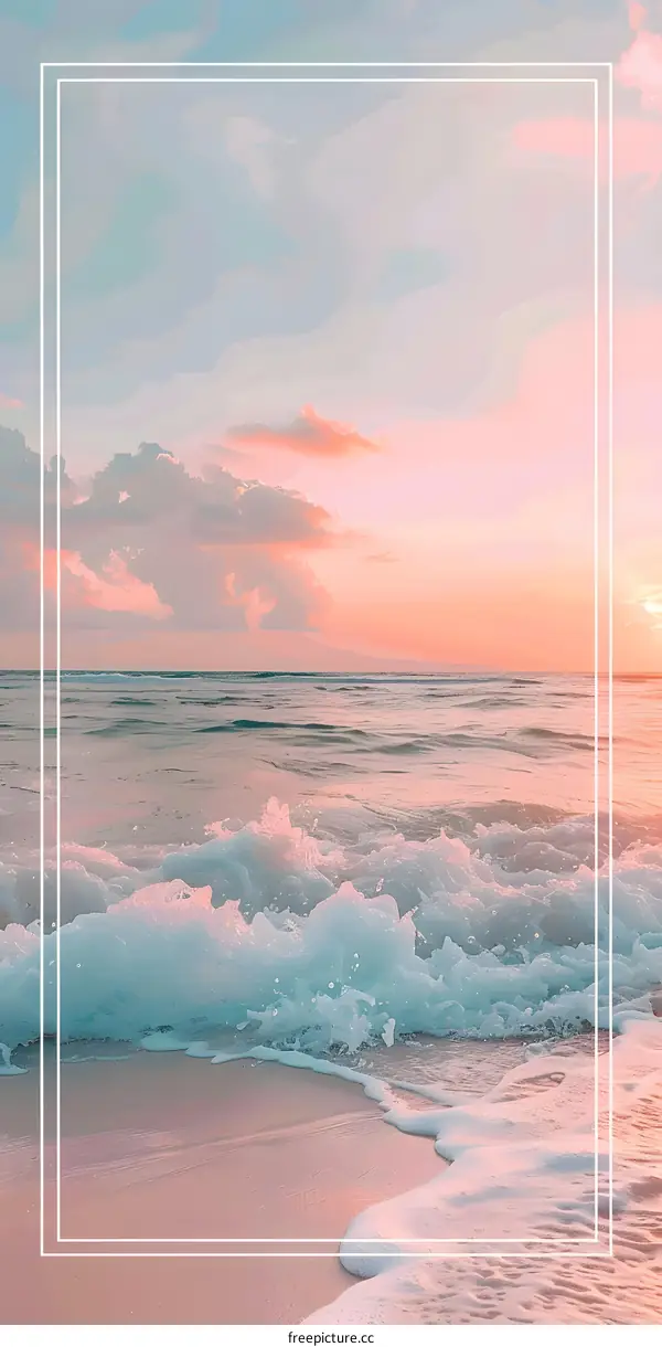 Seascape Photography of Ocean Waves Crashing on Sandy Beach at Sunset