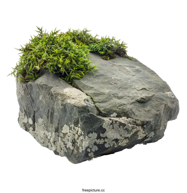 [Transparent Background PNG]Isolated Rock with Moss and Lichen