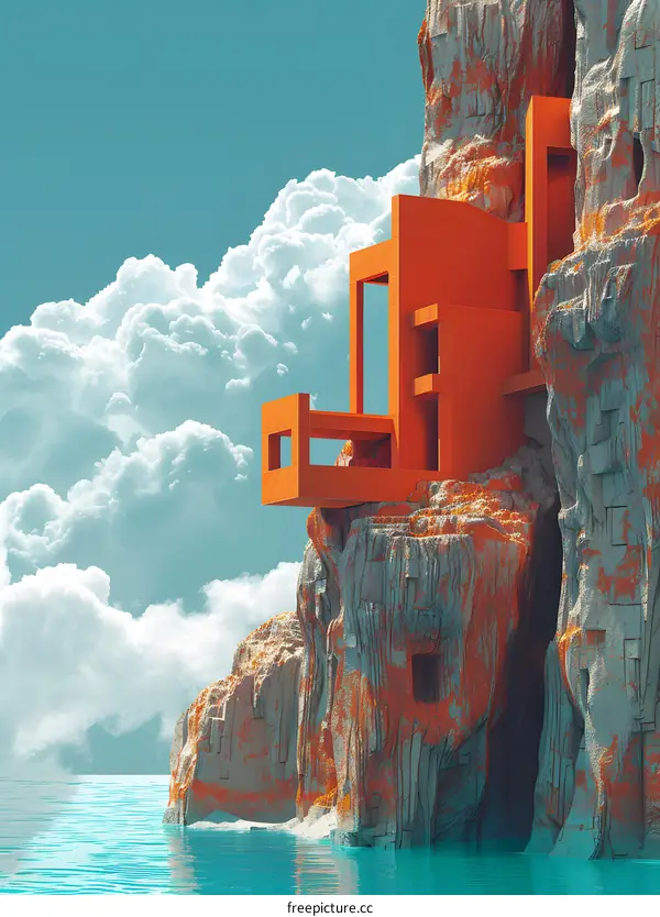 Orange House on a Cliff by the Sea