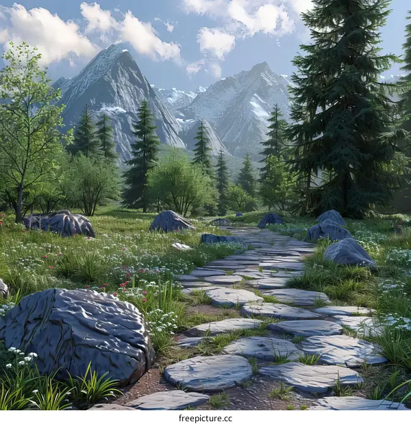 Fantasy Mountain Landscape with Stone Path