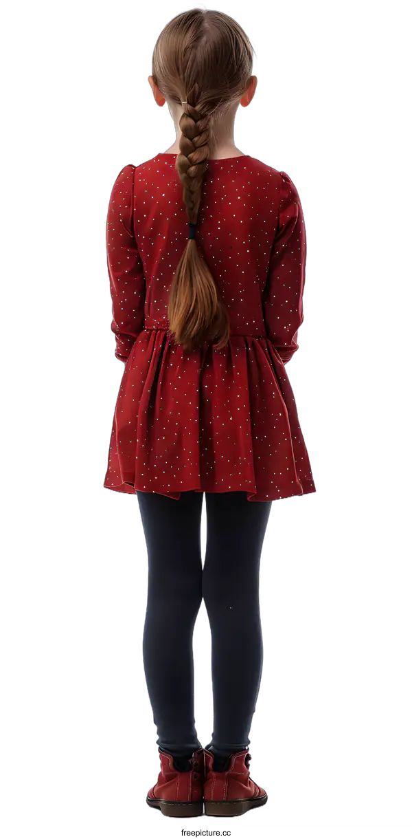 [Transparent Background PNG]Little Girl with Red Dress Standing Backwards