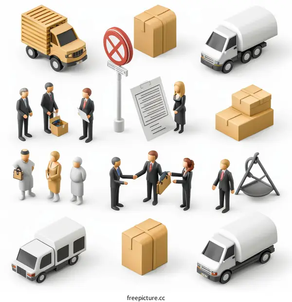 Business logistics and transportation isometric concept