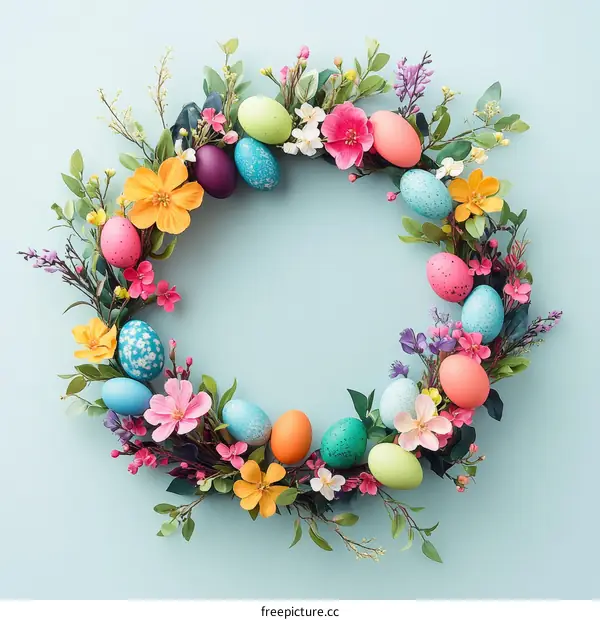 Colorful Easter Wreath with Painted Eggs