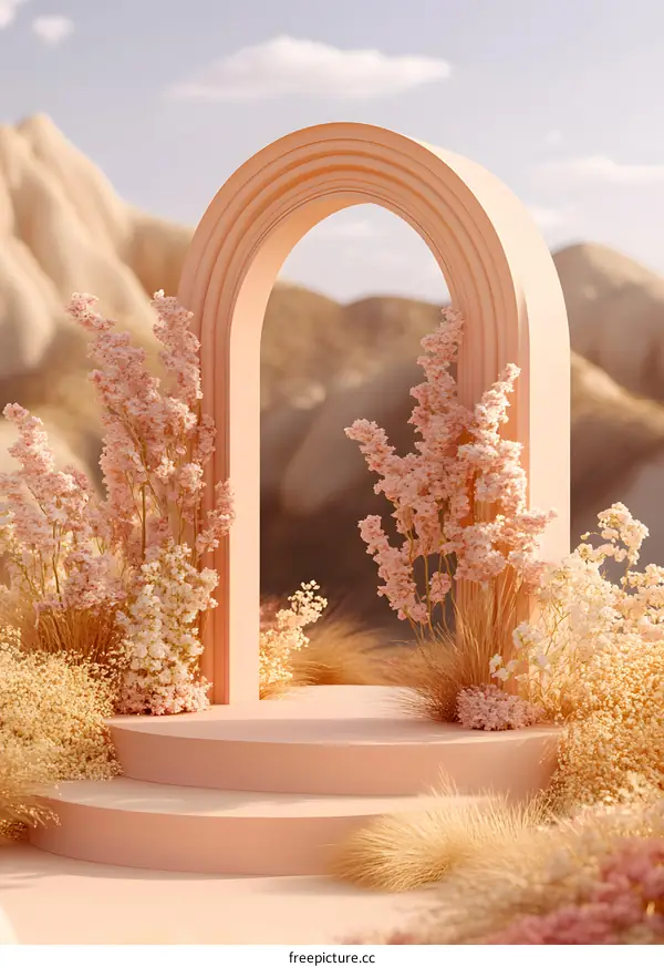 Abstract Archway with Pink and White Flowers