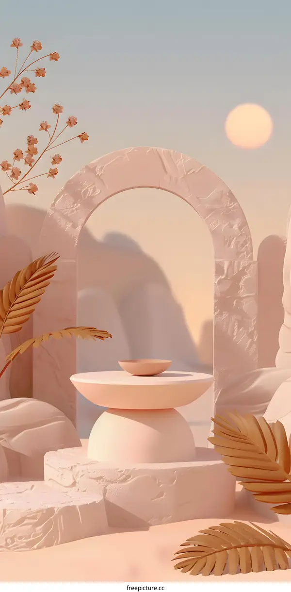 Abstract 3D Render with Arch and Platform