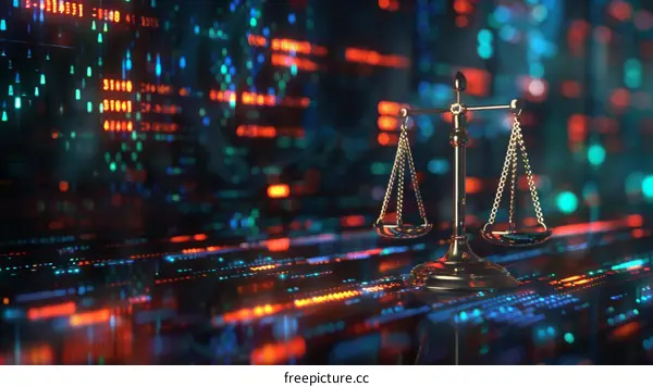 3D rendering of a golden scale of justice with glowing background