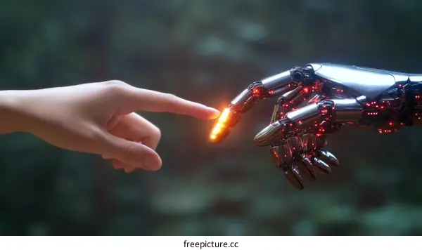 Human and Robot Hands Touching Illustrative