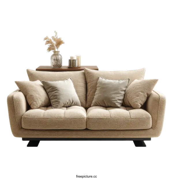 [Transparent Background PNG]Modern Beige Sofa with Decorative Pillows