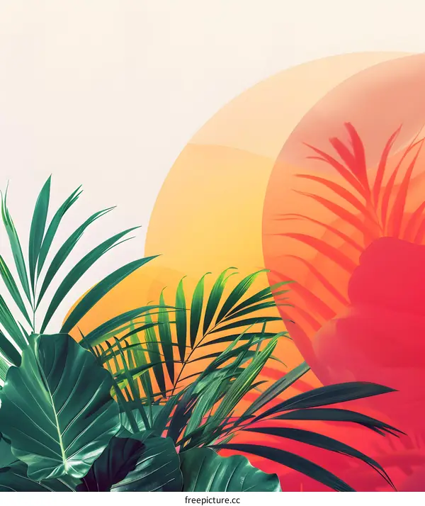 Tropical Leaves with Abstract Shapes Background