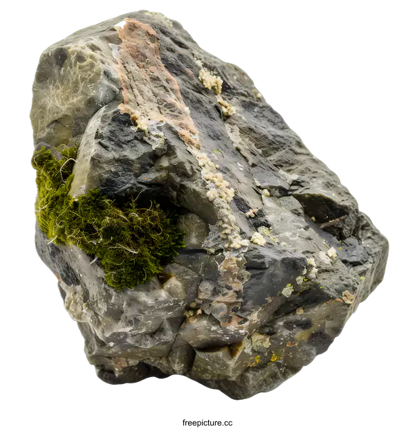 [Transparent Background PNG]Close Up of a Gray Rock with Green Moss