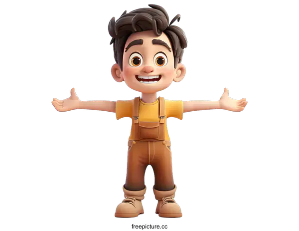 [Transparent Background PNG]A 3D illustration of a happy cartoon boy
