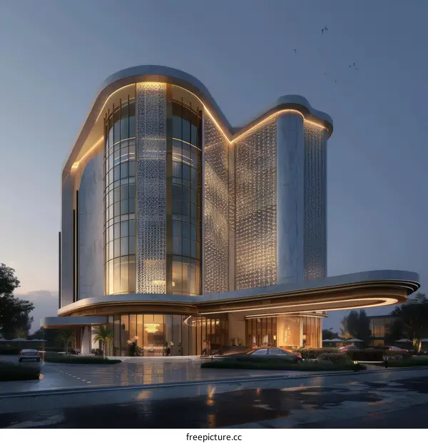 Modern Architectural Design of a Multi-Storey Building at Dusk