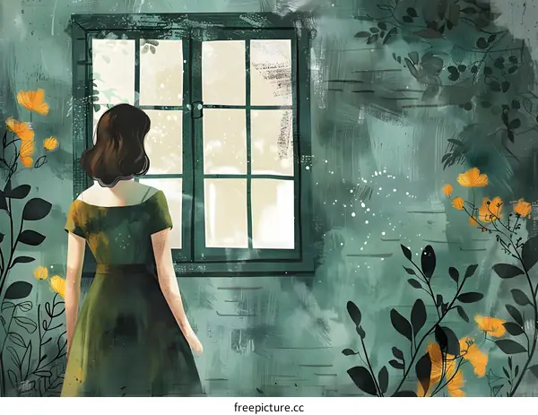 A woman standing in front of a window