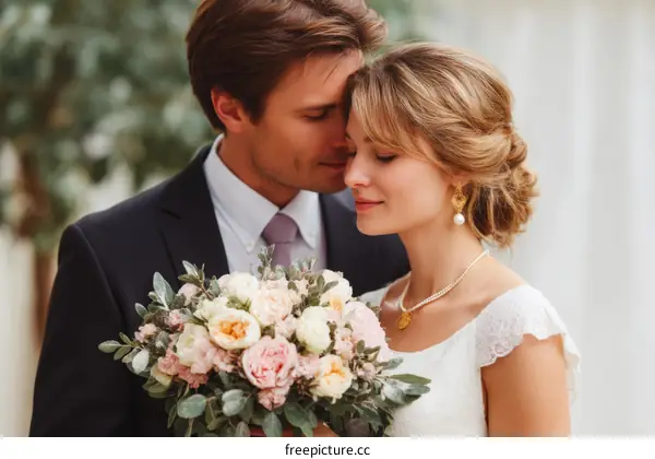 Loving Couple Wedding Day Embrace