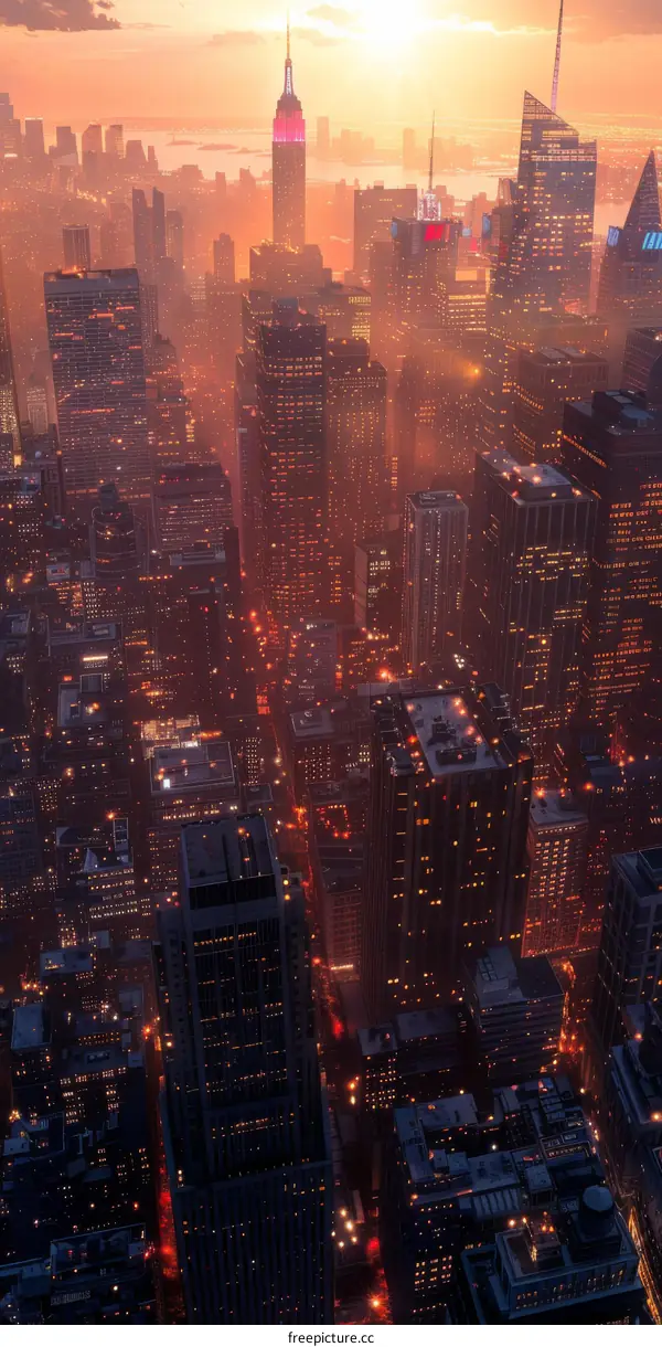 Sunset cityscape of New York City