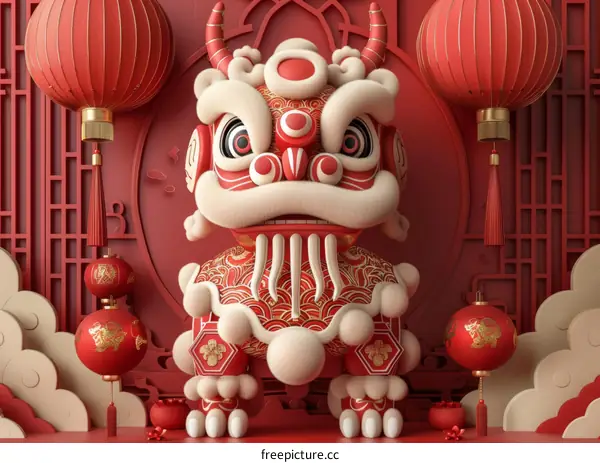 Red and Gold Lion Statue for Chinese New Year Celebration