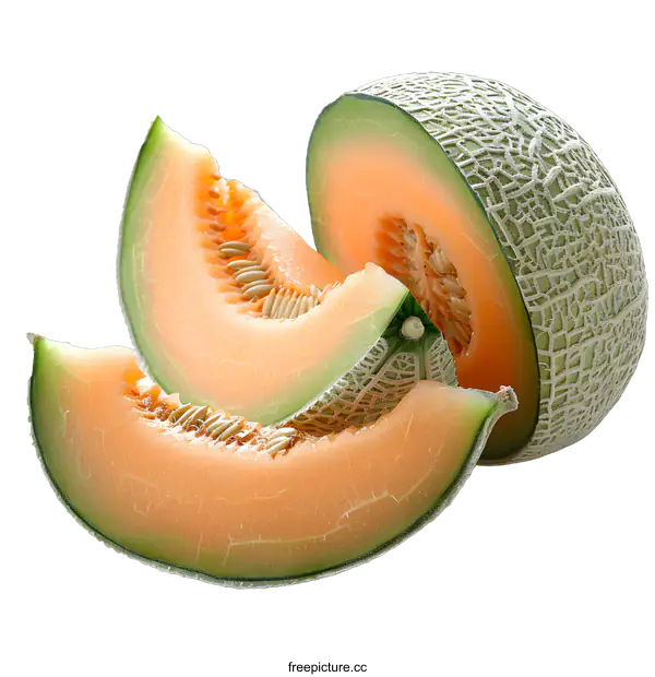 [Transparent Background PNG]A close-up image of a halved orange melon