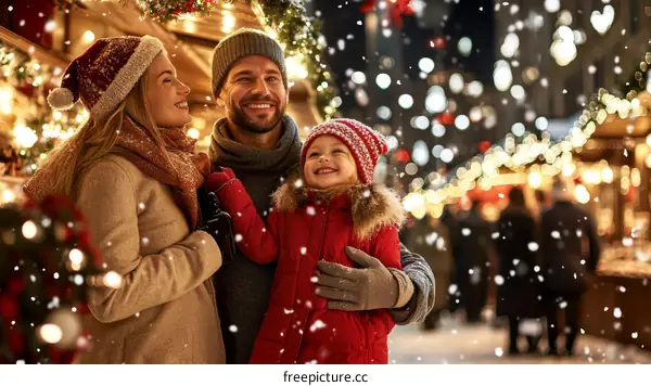 Christmas Market Family Portrait in the Snow