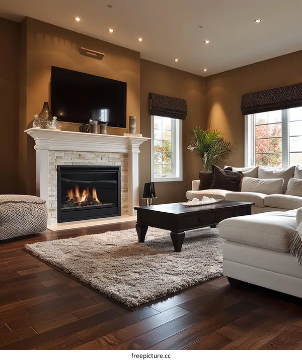Cozy Living Room with Fireplace and TV