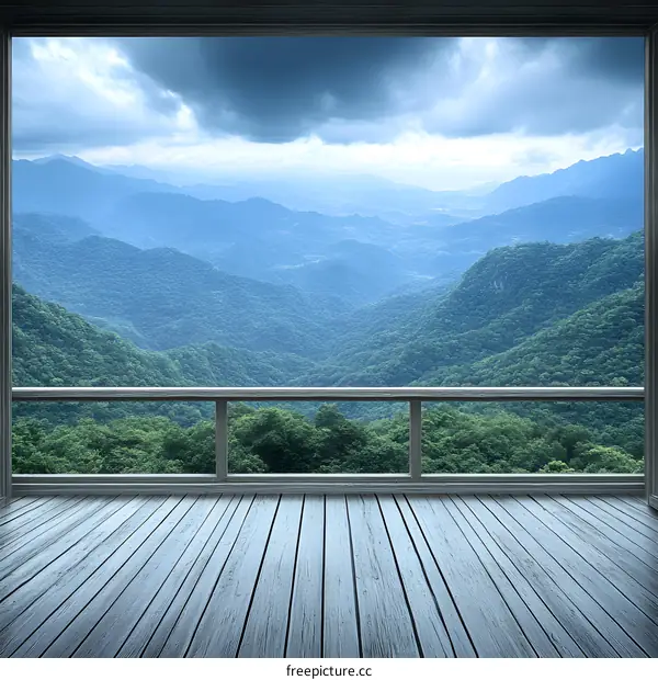Mountain View from a Wooden Deck