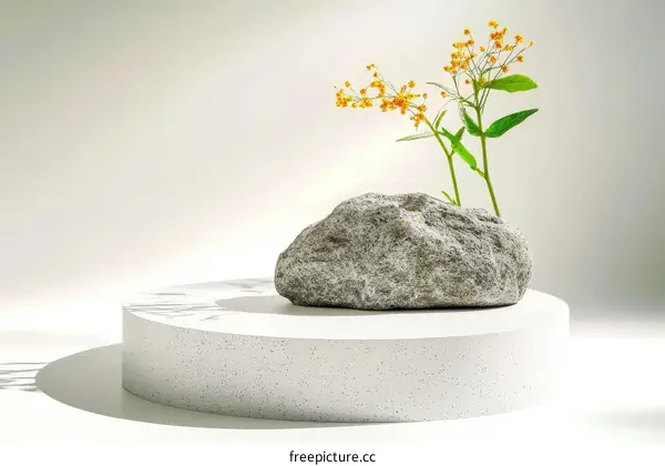 Minimalist Natural Stone and Flower Display