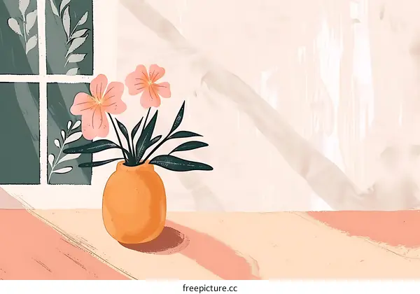 Pink Flowers in a Vase by a Window