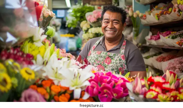 Portrait of a smiling florist in his flower shop