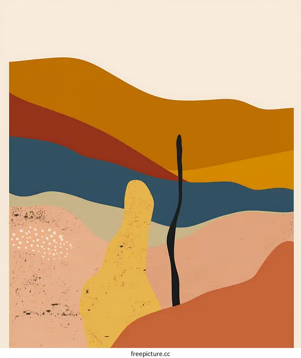 Abstract Art Landscape With Yellow and Orange Hills