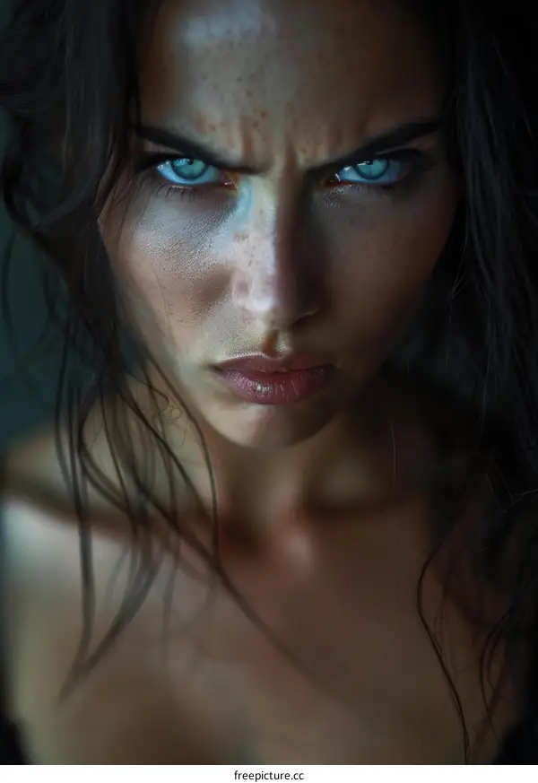 Closeup Portrait of a Woman with Intense Gaze