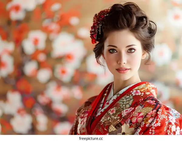 Portrait of a beautiful woman in a kimono