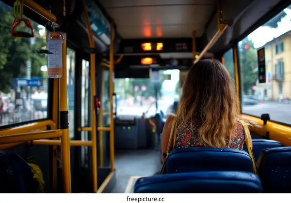 Public Bus Interior with Passenger