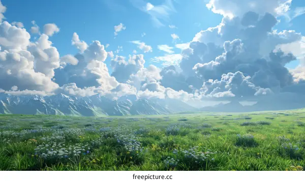 Majestic Mountain Meadow Under a Sky of Clouds