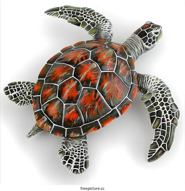 Red Eared Slider Turtle on White Background