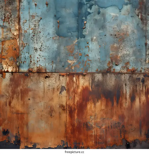 Weathered Blue and Brown Rusty Metal Wall Texture
