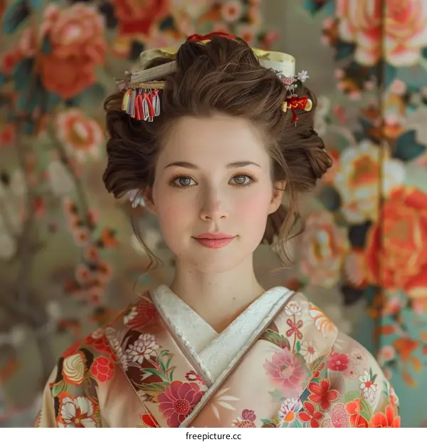 Portrait of a young woman in a kimono
