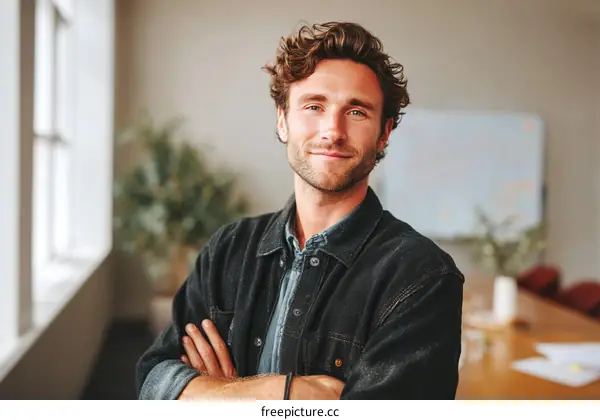 Confident Caucasian Male Portrait in Office Setting