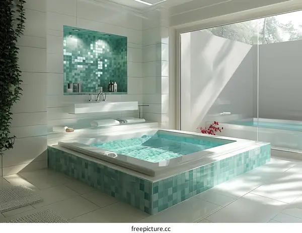 Modern Spa Bath Room with Turquoise Tiles