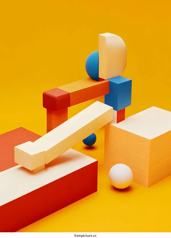 Abstract 3D Geometric Shapes Yellow Background