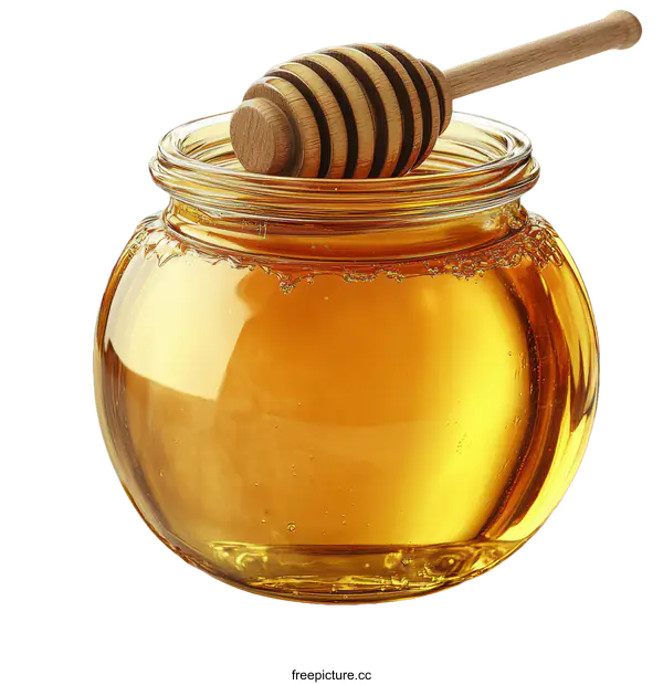 [Transparent Background PNG]Honey Jar with Wooden Dipper Close-up