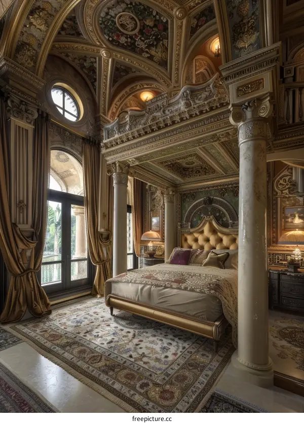 Ornate Bedroom with Luxurious Gold Accents
