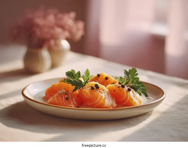 Appetizing Slices of Smoked Salmon on a Plate