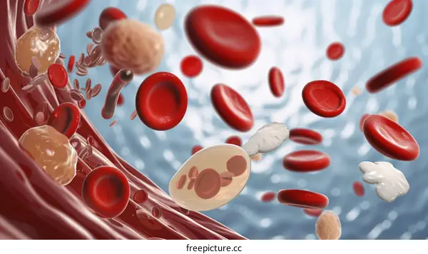 Blood Cells Flowing Through A Vein
