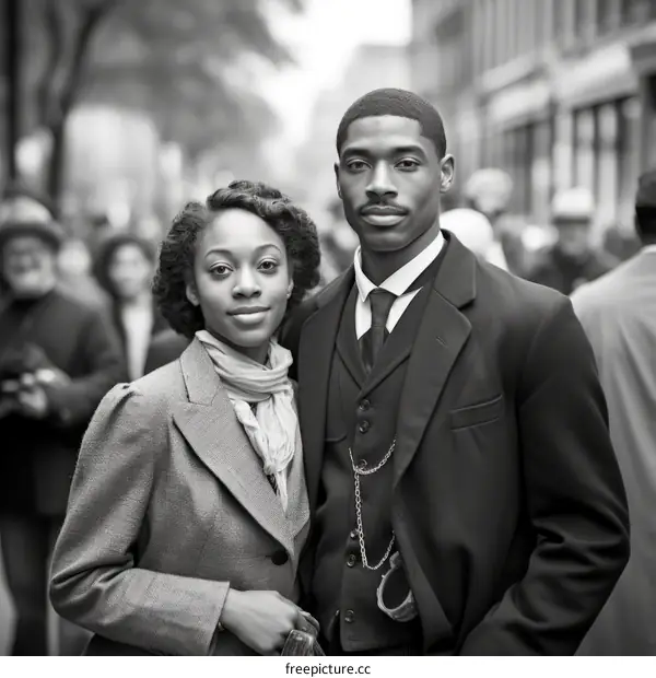A black couple dressed in vintage clothing