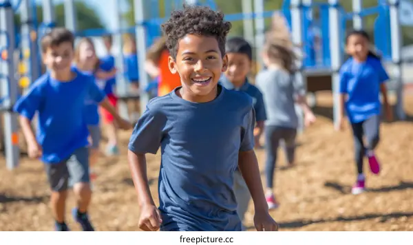 A group of children are playing outside during recess